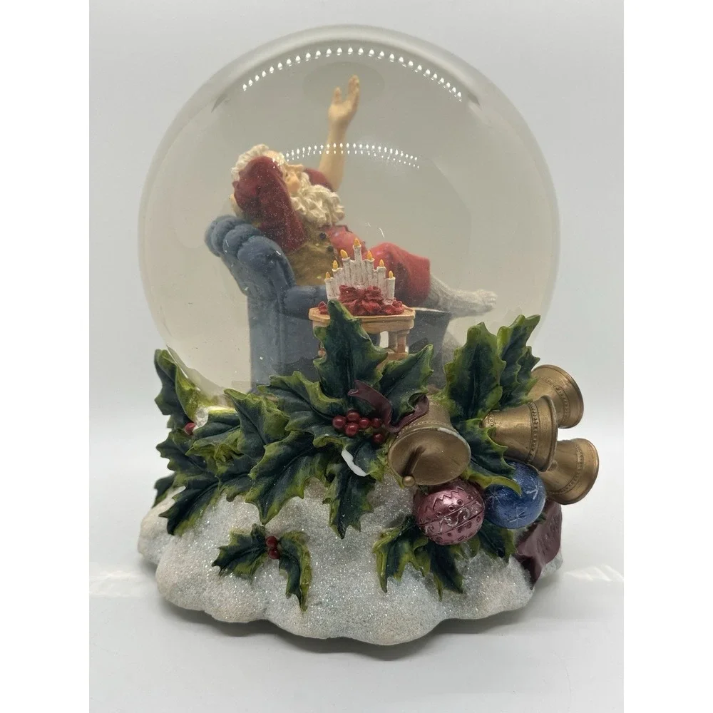 Large Musical Santa Snow Globe‎ Happy Holidays Bells Holly Christmas Decor 7